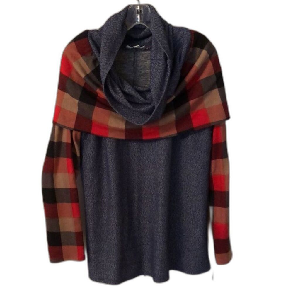 Wonderland by Orange size large Cowl Neck Sweater Blue red check print